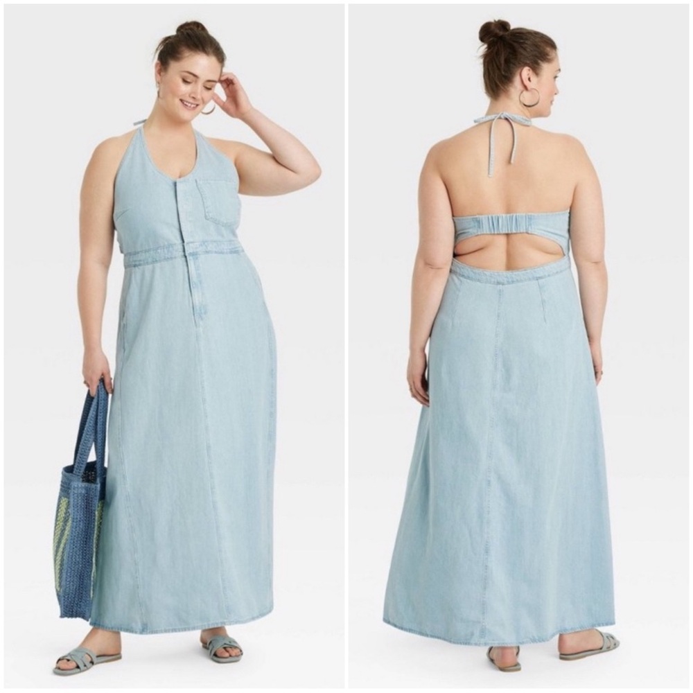 Universal Thread Denim Halter Maxi Dress, Size 17 - NWT